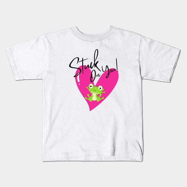 Pink Romantic Heart Stuck on You Kids T-Shirt by Dallen Fox